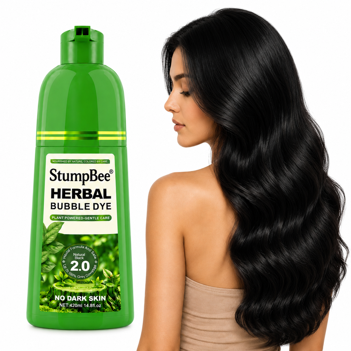 StumpBee - Hair Dye Shampoo 3 in 1, Herbal Hair Color Shampoo for Women & Men, Gray Hair Coverage, Easy to Use, 420ml